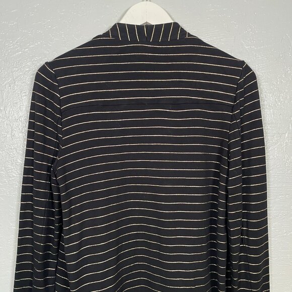 Soma Women M Black Gold French Terry Zipper Jacket Glitz Stripe Pockets Stretch - Picture 10 of 10
